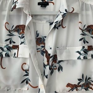 Ann Taylor jaguar print long sleeve blouse